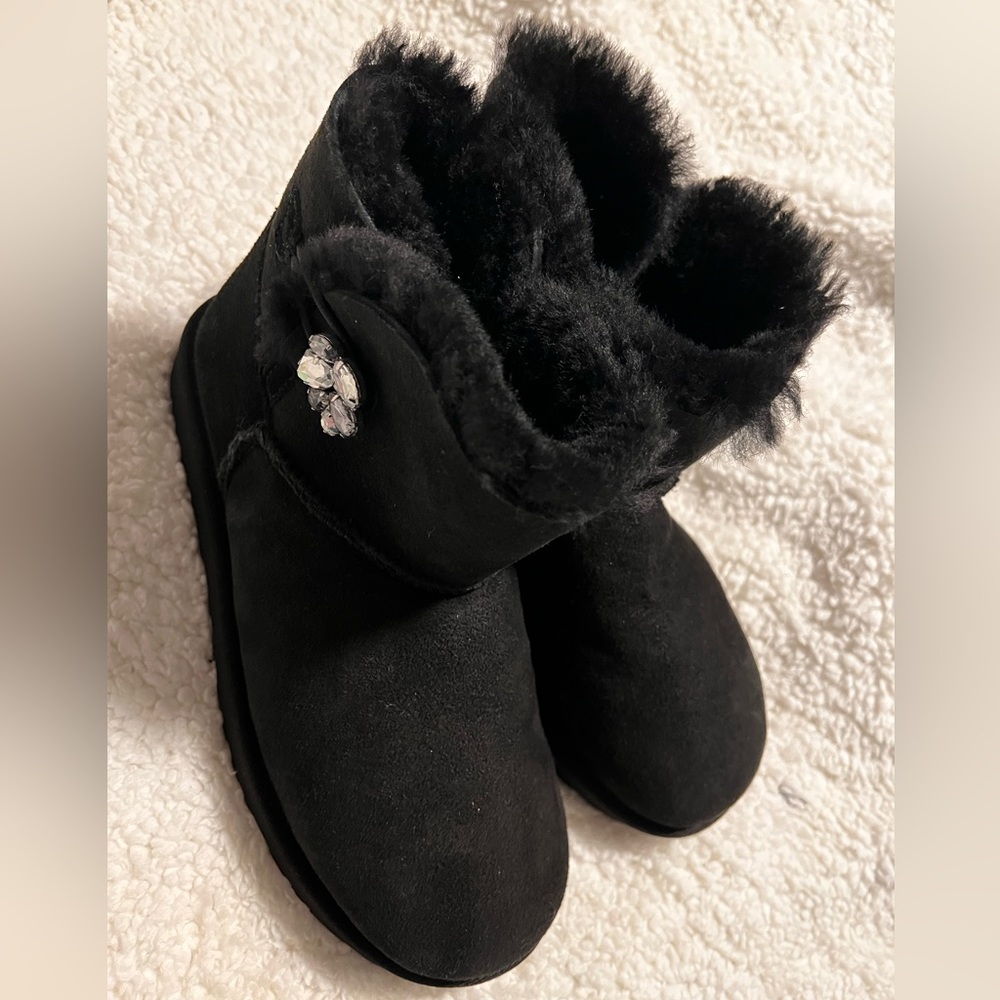 Black Ugg mini Bailey button with gem accents